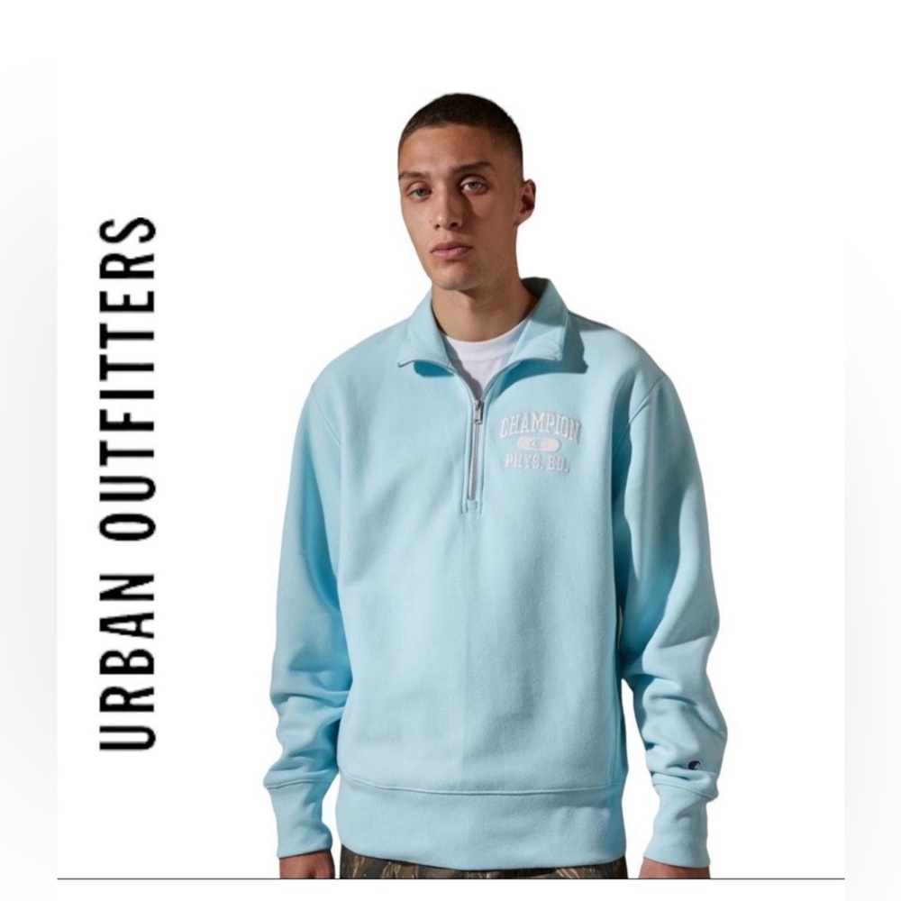 Champion x Urban Outfitters Light Blue Quarter-Zip Sweatshirt